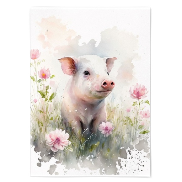 Watercolor Cute Floral Farm Pig Wall Art Illustration Print Poster Unframed - Picture 3 of 7